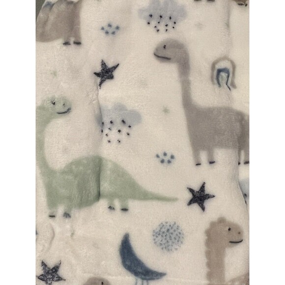 Little Honey Baby Blanket Dinosaur Print Green Gray Velvet Plush Boys New - Picture 4 of 4